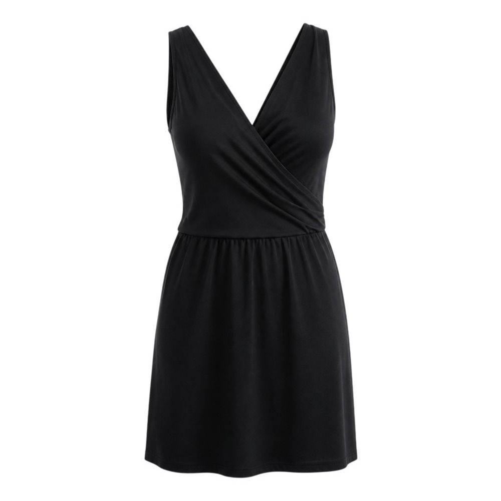 Lands End Plus Size Swim Dress Classic Black Tummy Control Wrap Front Sz 24 EUC